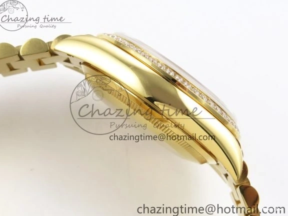 MiroTime 0121 WaterResistant Day Date 36 YG RAF 1:1 Best Edition Brown Oman Dial Diamonds Bezel on YG Bracelet A 1518